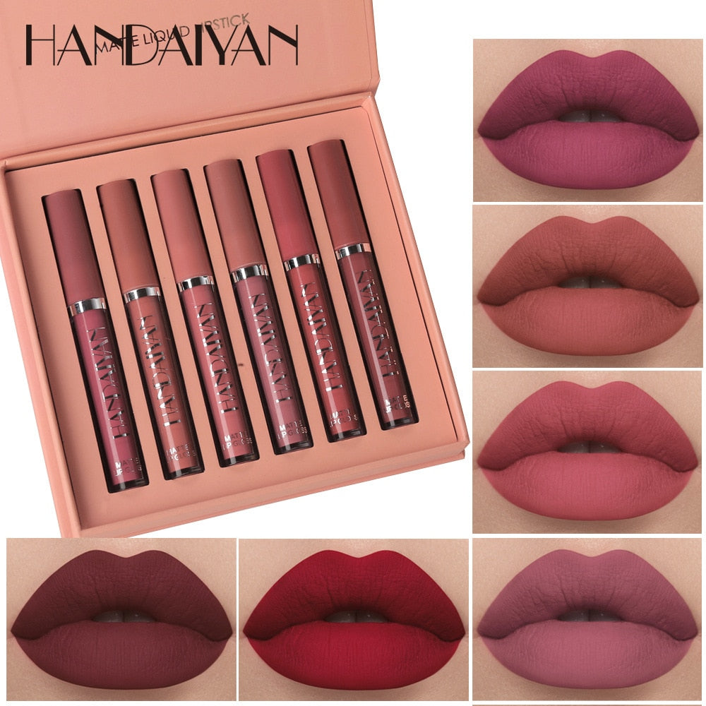 6 pçs/conjunto Matte Velvet Lip Gloss